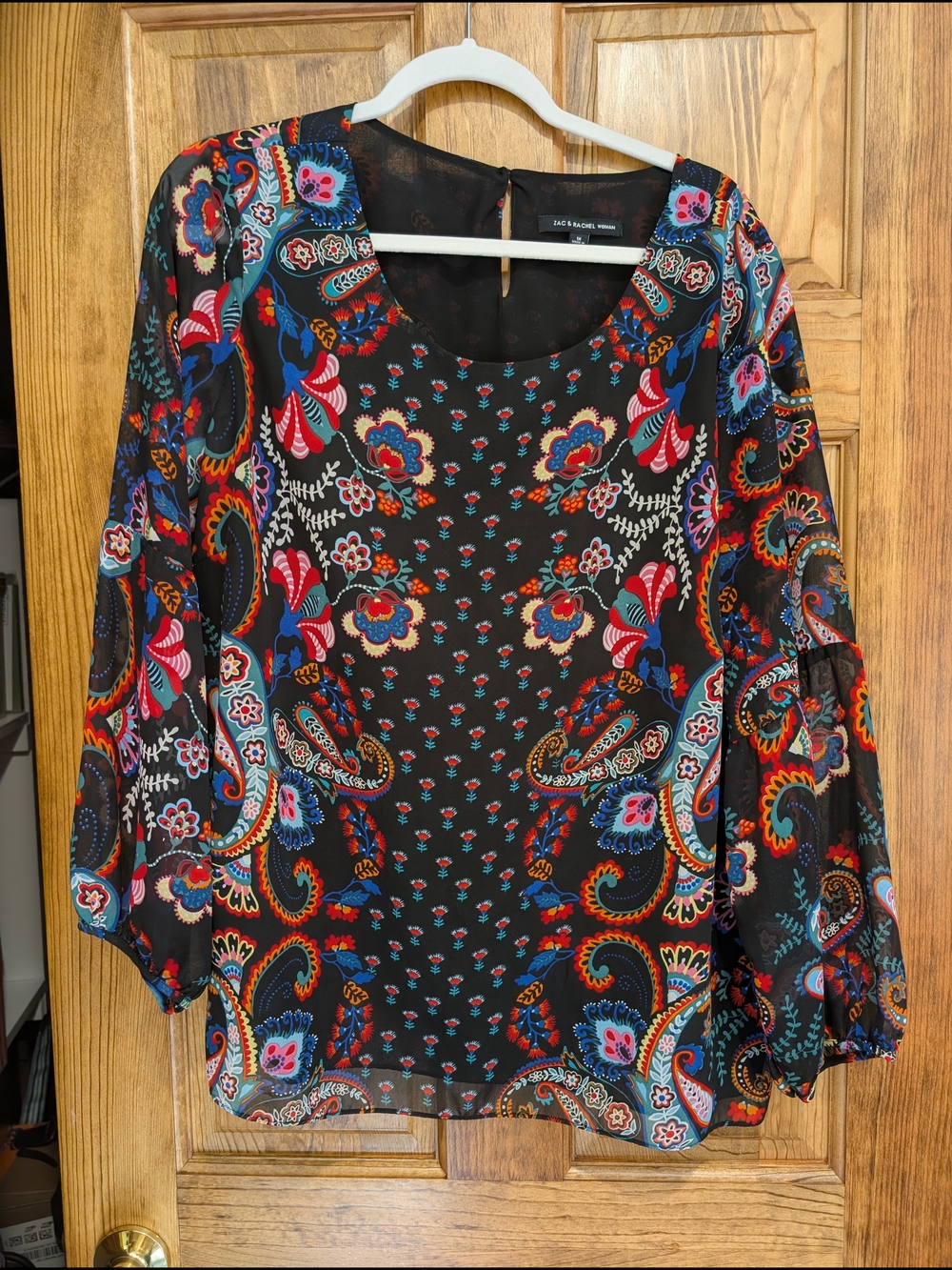 Zac & Rachel Black Multicolor Paisley Sheer Tunic